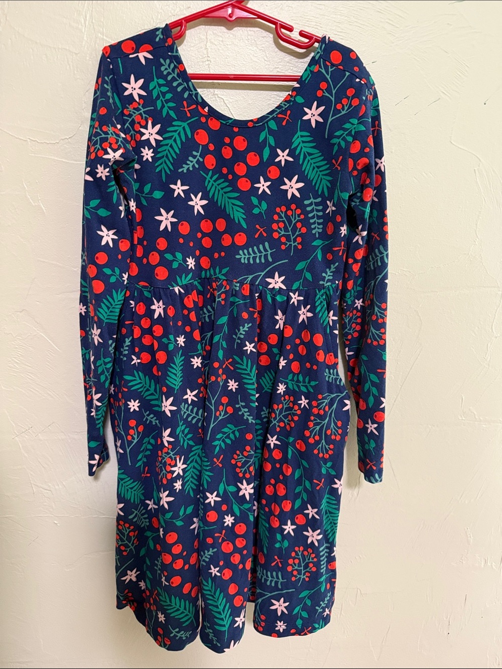 Hanna Andersson Navy Floral Berry Print Long-Sleeve Dress